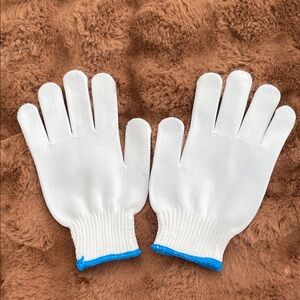 White Knit Grip Gloves with Blue Trim O/S